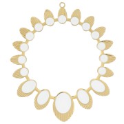 Colgante étnico redondo hueco de 34 mm con resina epoxi - Acero inoxidable dorado 316L - Blanco