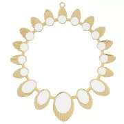 Colgante étnico redondo hueco de 34 mm con resina epoxi - Acero inoxidable dorado 316L - Blanco