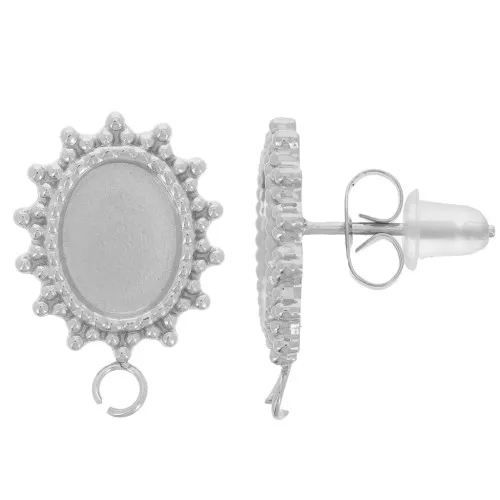 Pendientes ovalados 16x11 mm para cabujón 8x6 mm - acero inoxidable 304L x2