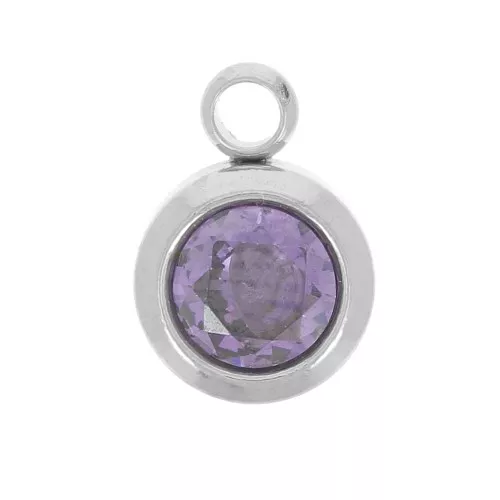 Dije de piedra de nacimiento 6 mm óxido de circonio febrero 304L acero inoxidable Amatista