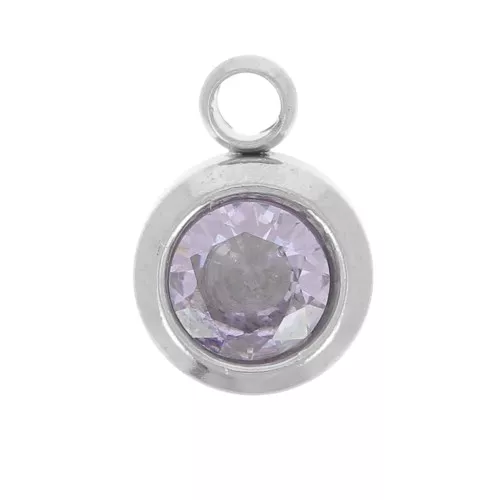 Dije de piedra de nacimiento 6mm óxido de circonio junio 304L Light Amatista acero inoxidable