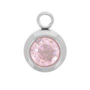 Dije de piedra de nacimiento 6 mm óxido de circonio octubre 304L acero inoxidable - Rosa