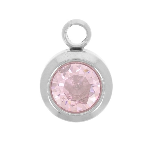 Dije de piedra de nacimiento 6 mm óxido de circonio octubre 304L acero inoxidable - Rosa