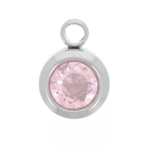 Dije de piedra de nacimiento 6 mm óxido de circonio octubre 304L acero inoxidable - Rosa