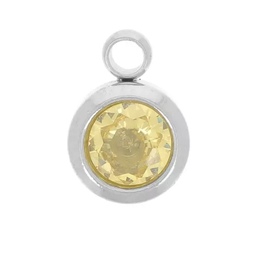 Dije de piedra de nacimiento 6 mm óxido de circonio noviembre de acero inoxidable 304L - Amarillo
