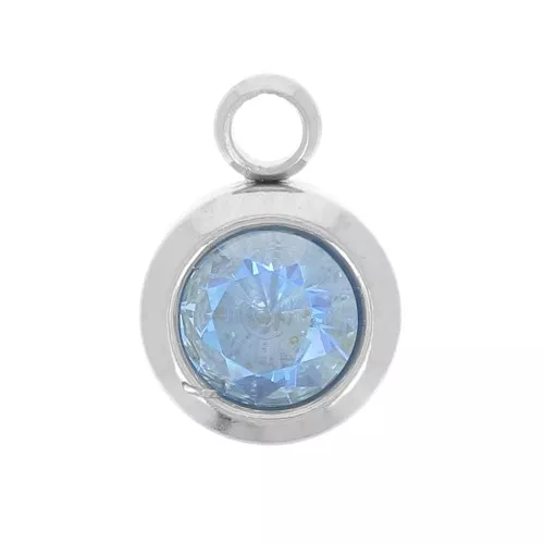Dije de piedra de nacimiento 6 mm óxido de circonio diciembre 304L acero inoxidable - Azul