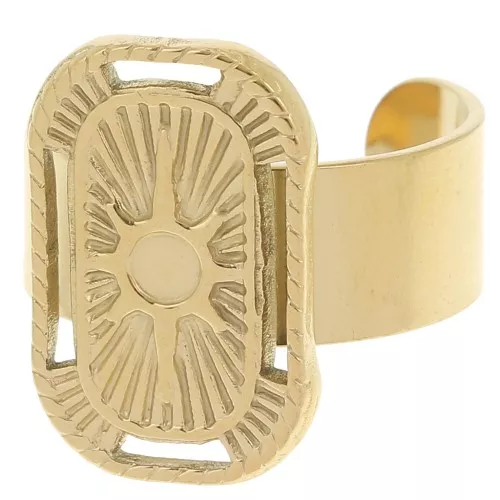 Anillo rectangular T.53 a T.57 con motivo de estrella para cabujón de 3 mm - Acero inoxidable 304L dorado
