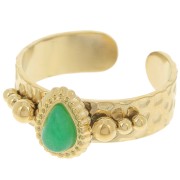 Anillo étnico - cabujón de gema S.52 a 56 Acero inoxidable 304L dorado - Aventurina|raw }}