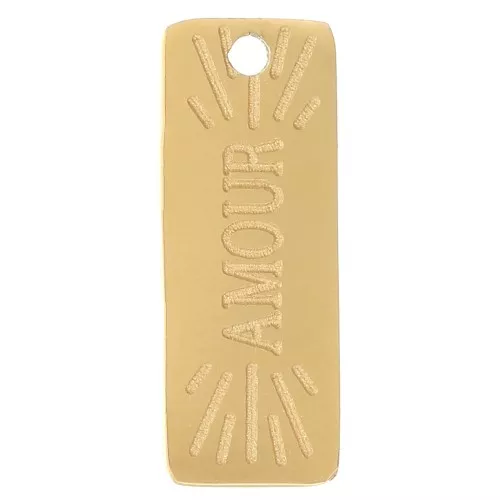 Dije rectángulo 13x5 mm - Motivo amor - Acero inoxidable 304L Dorado x1