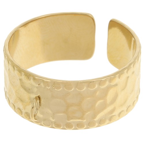 Anillo ancho martillado, ajustable y con aro abierto - Tallas 53 a 58. Acero inoxidable 304L Dorado