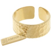 Anillo ancho martillado, ajustable y con aro abierto - Tallas 53 a 58. Acero inoxidable 304L Dorado