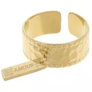 Anillo ancho martillado, ajustable y con aro abierto - Tallas 53 a 58. Acero inoxidable 304L Dorado