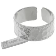 Anillo martillado ancho ajustable y anillo abierto - S.53 a 58 Acero inoxidable 316L