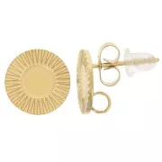 Pendientes redondos texturizados de 10 mm para cabujón de 5 mm - Acero inoxidable chapado en oro 304L x2
