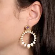 Pendientes redondos texturizados de 10 mm para cabujón de 5 mm - Acero inoxidable chapado en oro 304L x2