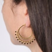 Pendientes de aro motivo oriental y resina epoxi 40 mm - Acero inoxidable 316L Dorado- Negro x2