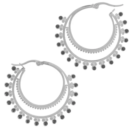 Pendientes de aro de resina oriental y epoxi 40 mm - Acero inoxidable 316L - Negro x2