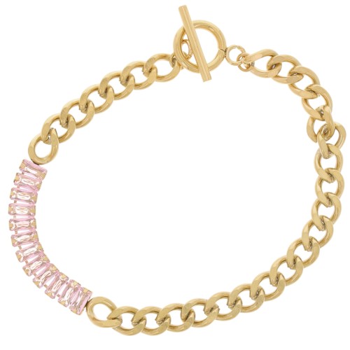 Pulsera 6mm con Óxidos de Circonio Acero Inoxidable 304L Dorado - Rosa x19.5cm