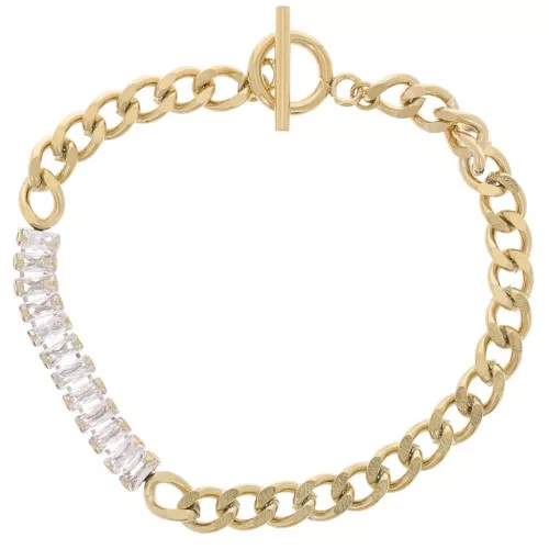 Pulsera 6mm Curb con óxidos de circonio Acero inoxidable 304L Dorado Cristal x19cm