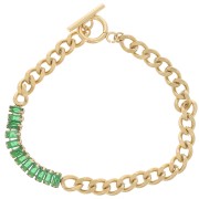Pulsera 6mm con Óxidos de Circonio Acero Inoxidable 304L Dorado - Verde x19.5 cm|raw }}