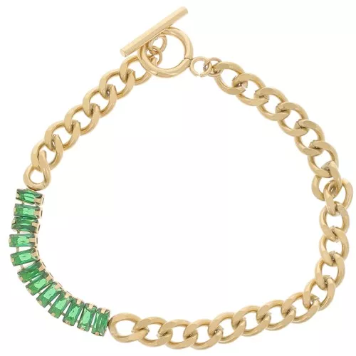 Pulsera 6mm con Óxidos de Circonio Acero Inoxidable 304L Dorado - Verde x19.5 cm