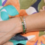 Pulsera 6mm con Óxidos de Circonio Acero Inoxidable 304L Dorado - Verde x19.5 cm