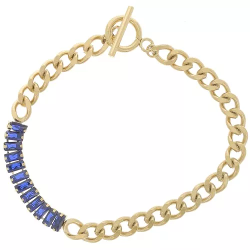 Pulsera 6mm con Óxidos de Circonio Dorado 304L Acero Inoxidable - Azul x19.5cm