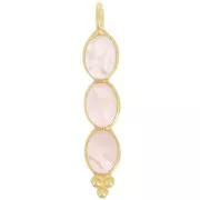 Colgante largo 32x6 mm con 3 piedras preciosas - Dorado con oro fino - Cuarzo rosa x1