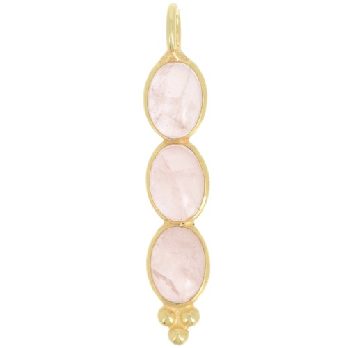 Colgante largo 32x6 mm con 3 piedras preciosas - Dorado con oro fino - Cuarzo rosa x1