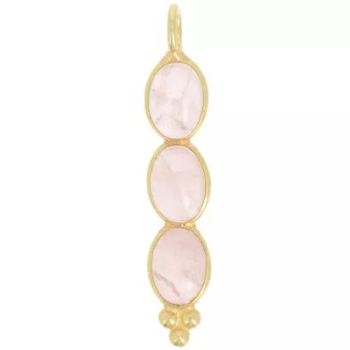 Colgante largo 32x6 mm con 3 piedras preciosas - Dorado con oro fino - Cuarzo rosa x1