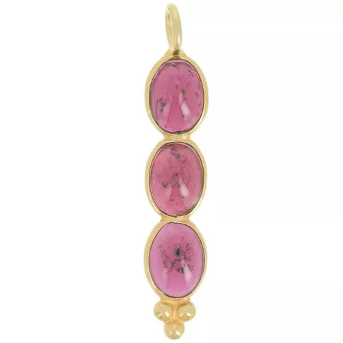 Colgante largo 32x6 mm con 3 piedras preciosas - Dorado con oro fino - Granate x1