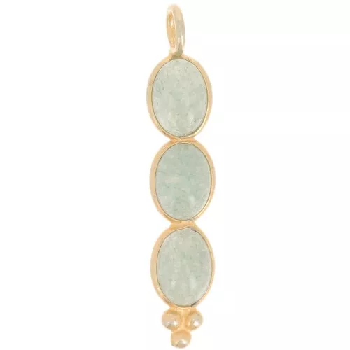 Colgante largo 32x6 mm con 3 piedras preciosas - Dorado con oro fino - Aventurina x1