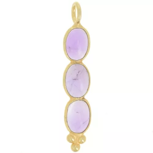 Colgante largo 32x6 mm con 3 piedras preciosas - Dorado con oro fino - Amatista x1