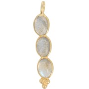Colgante largo 32x6 mm con 3 piedras preciosas - Dorado con oro fino - Labradorita x1