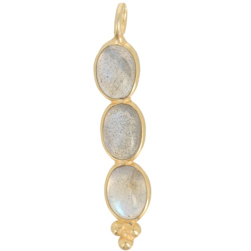 Colgante largo 32x6 mm con 3 piedras preciosas - Dorado con oro fino - Labradorita x1
