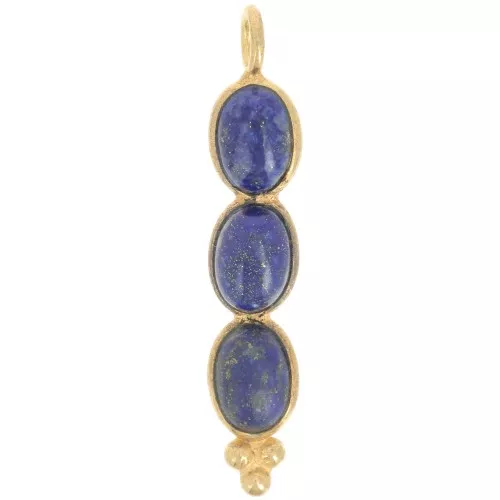 Colgante largo 32x6 mm con 3 piedras preciosas - Dorado con oro fino - Lapislázuli x1