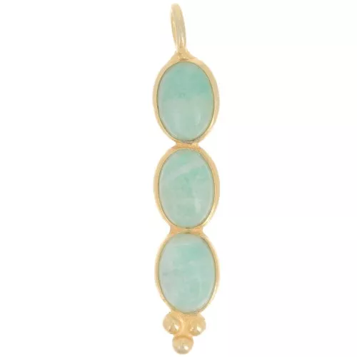Colgante largo 32x6 mm con 3 piedras preciosas - Dorado con oro fino - Amazonita x1