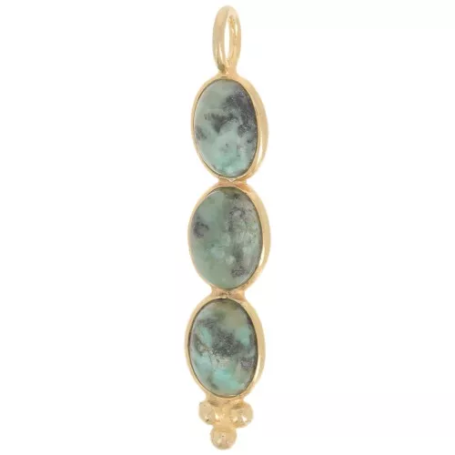 Colgante largo 32x6 mm con 3 piedras preciosas chapadas en oro - Turquesa africana