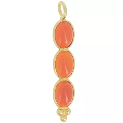 Colgante largo 32x6 mm con 3 gemas doradas - Ónix rojo