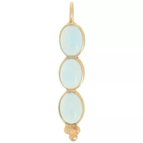 Colgante largo 32x6 mm con 3 piedras preciosas - Dorado con oro fino - Calcedonia aguamarina