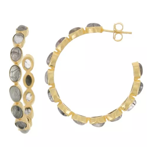 Criollas engastadas con piedras preciosas - 43 mm - Dorado con oro fino - Cuarzo rutilo x2