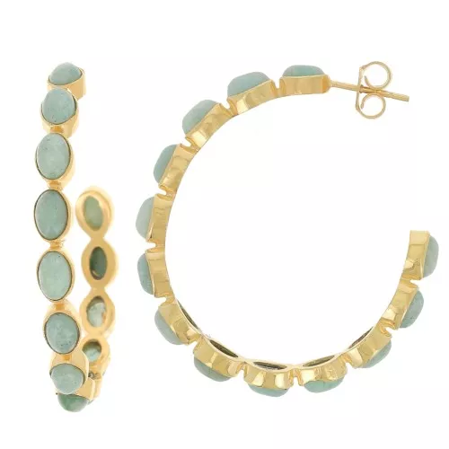 Criollas engastadas con piedras preciosas - 43 mm - Dorado con oro fino - Amazonita x2