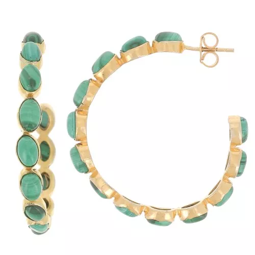 Criollas engastadas con piedras preciosas - 43 mm - Dorado con oro fino - Malaquita x2