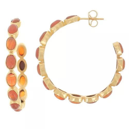 Criollas engastadas con piedras preciosas - 43 mm - Dorado con oro fino - Cornalina x2