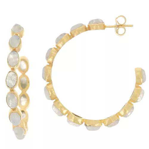 Criollas engastadas con piedras preciosas - 43 mm - Dorado con oro fino - Piedra lunar x2