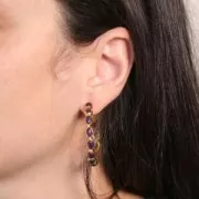 Pendientes criollos engastados con piedras preciosas - 43 mm - Dorado con oro fino - Calcedonia azul x2
