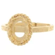 Anillo martillado ajustable T52 a 56 - diseño de corona para cabujón 8x6 mm Oro fino dorado