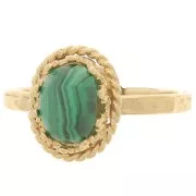 Anillo martillado ajustable T52 a 56 - diseño de corona para cabujón 8x6 mm Oro fino dorado