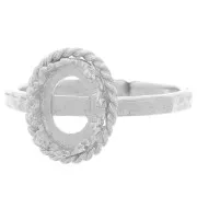Anillo martillado ajustable T52 -56 decoración corona para cabujón 8x6mm Chapado fino Arg