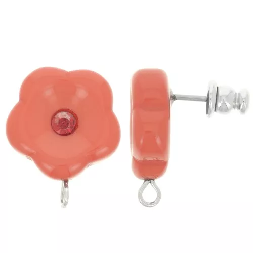 Pendientes flor de resina 15 mm con strass - Terracota x2